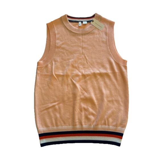 NWT Anthropologie Women’s Sz Medium vest peach Striped trim Preppy short Moth - Picture 1 of 12
